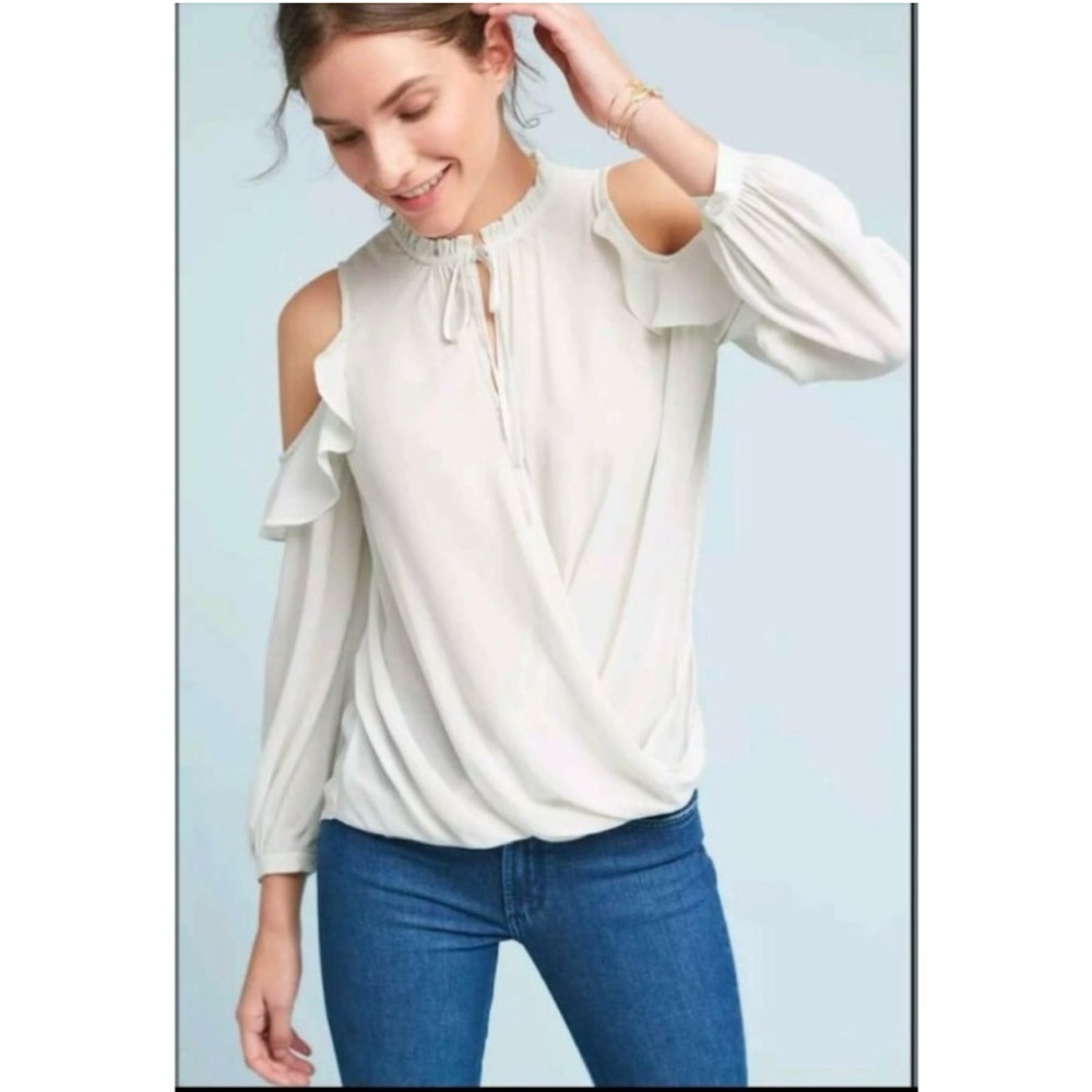 Anthropologie Maeve Liesel Mint Cold Shoulder Tie
Blouse Size Large